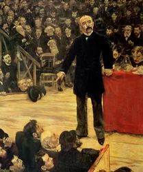 Georges Clemenceau (1841-1929) hält eine Rede im Cirque Fernando, 1883